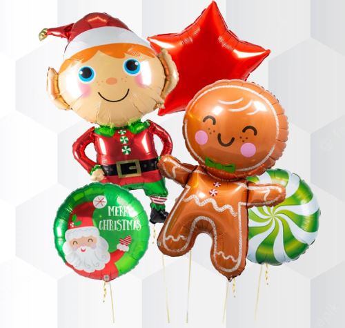 Christmas Elf & GingerBread Man Balloon Bouquet