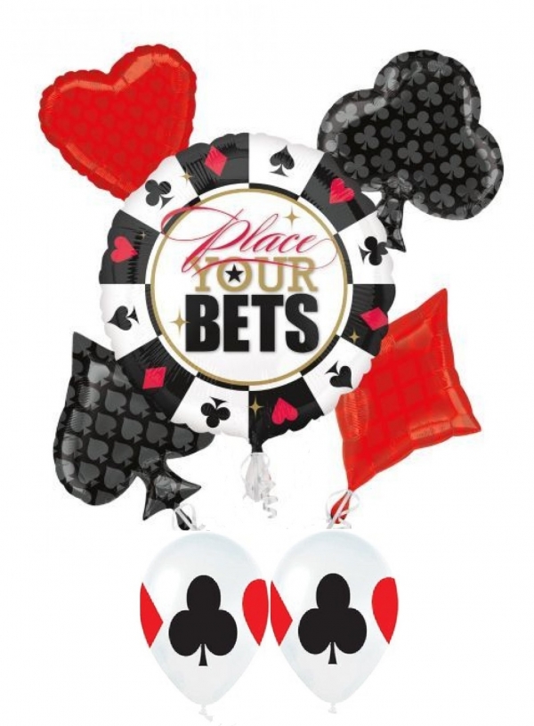Casino card suit and heart balloon bouquet