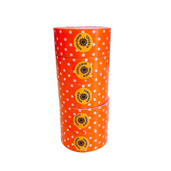 ORANGE POLKA DOT PRINT CURLING RIBBON (5 Pcs) 20 Yards