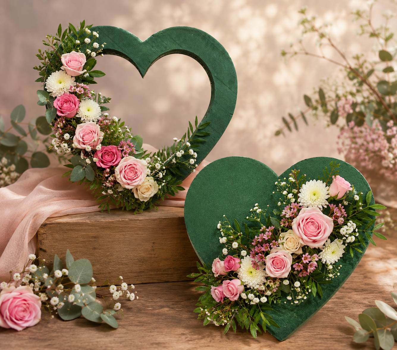 Floral foam Hearts with Ply Base