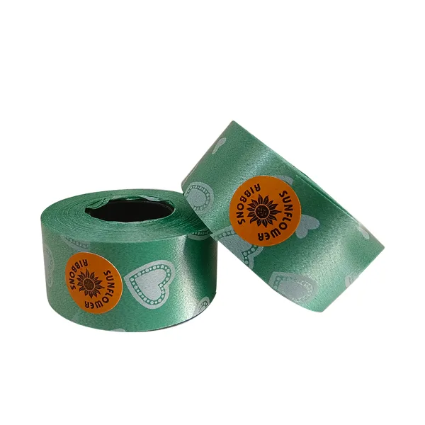 GREEN HEART PRINT CURLING RIBBON (5 Pcs) 20 Yards