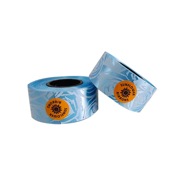 SKY BLUE HEART PRINT CURLING RIBBON (5 Pcs) 20 Yards