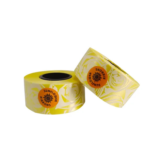 YELLOW HEART PRINT CURLING RIBBON (5 Pcs) 20 Yards
