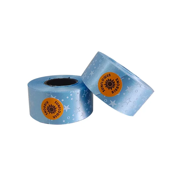 SKY BLUE HEART PRINT CURLING RIBBON (5 Pcs) 20 Yards