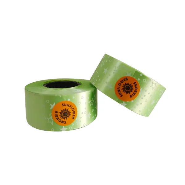 LIGHT GREEN HEART PRINT CURLING RIBBON (5 Pcs) 20 Yards