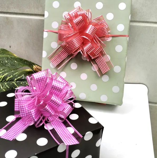 50mm Organza Check Pom-Pom Bow (20pcs)