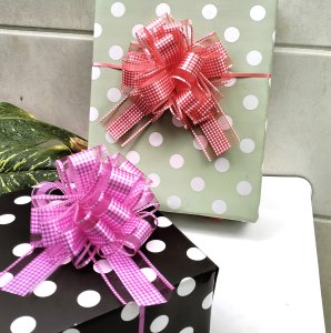 50mm Organza Check Pom-Pom Bow (20pcs)