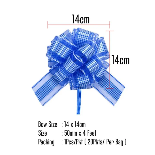 50mm Organza Check Pom-Pom Bow (20pcs)