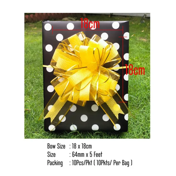 64mm Organza Puller Bow Honeycomb with Goldline (10pcs)
