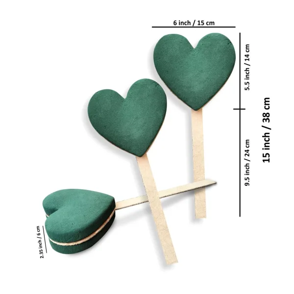 Lolly Heart 6"x15" with wooden ply handle (4 pcs) Sunflower Floral Foam