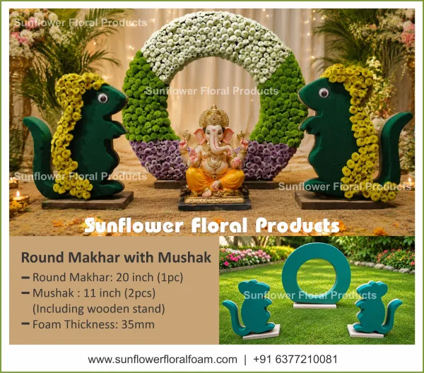 GANESHA MUSHAK SETUP WITH BACKDROP  FLORAL FOAM  (1 Set)