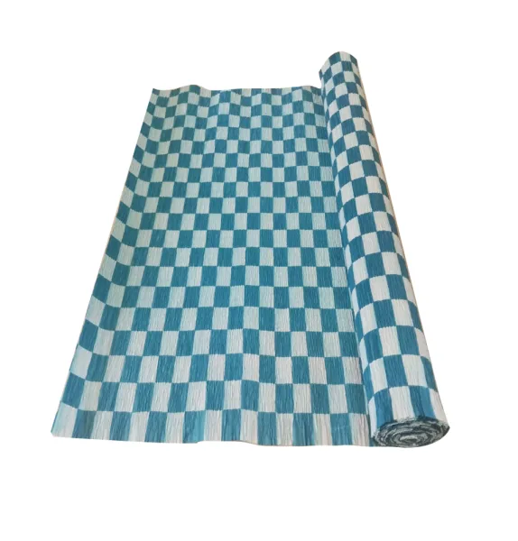 TURQUOISE BLUE CHECK PRINT CREPE ROLLS (2 Roll) 19" x12 Fts
