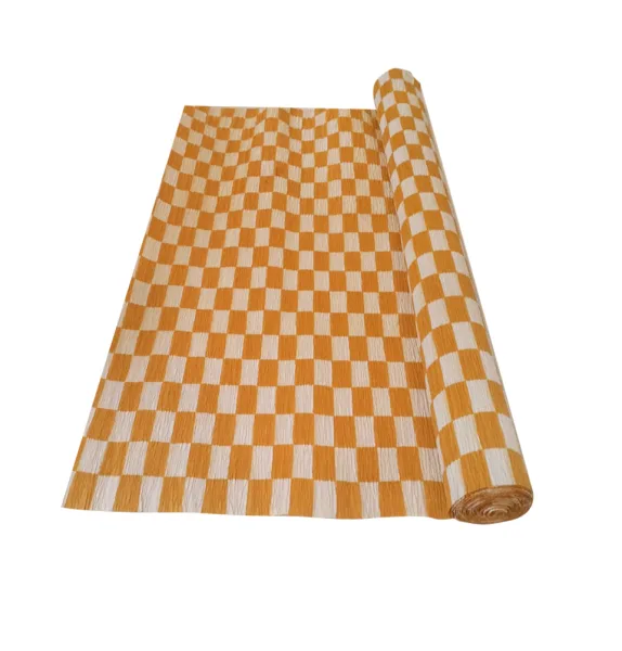 ORANGE CHECK PRINT CREPE ROLLS  (2 Roll) 19" x12 Fts