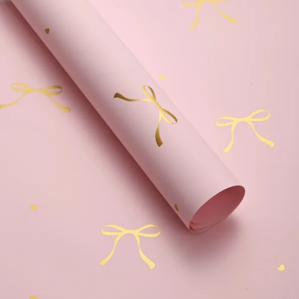 D10(02) Ribbon Bow Printed Korean Sheets  "L. Pink"(20 Sheets) 58cm x 58cm