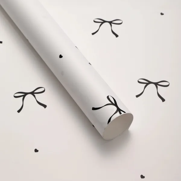 D10(05) Ribbon Bow Printed Korean Sheets  "white and Black" (20 Sheets) 58cm x 58cm