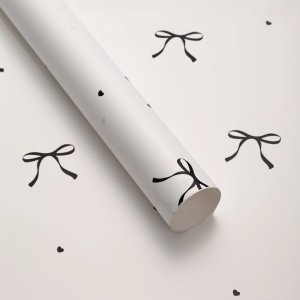 D10(05) Ribbon Bow Printed Korean Sheets  "white and Black" (20 Sheets) 58cm x 58cm