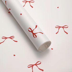 D10(06) Ribbon Bow Printed Korean Sheets  "White & Red" (20 Sheets) 58cm x 58cm