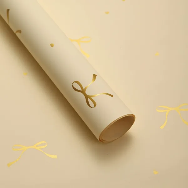 D10(07) Ribbon Bow Printed Korean Sheets  "Cream" (20 Sheets) 58cm x 58cm