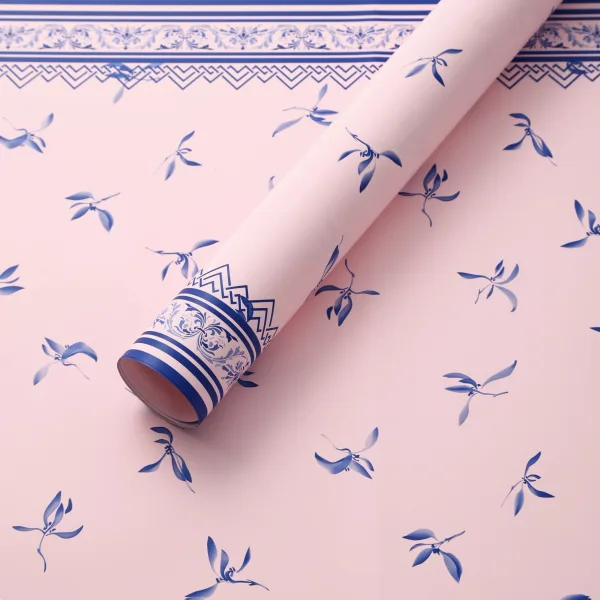 D12(06) New Leaf Printed korean Paper "L. Pink" (20 Sheets) 58cm x 58cm