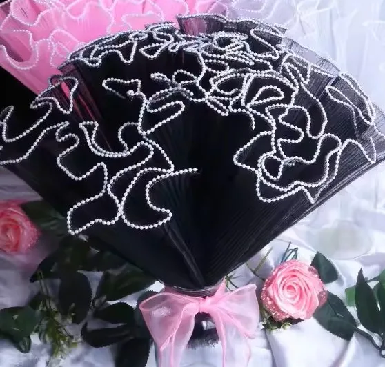 D22A(01) WAVE WRAPPING MESH BLACK WITH PEARL (1 Packet) Size 28cm x 2.5 Yards