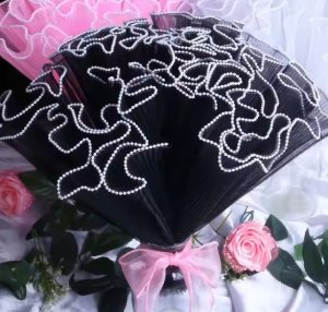 D22A(01) WAVE WRAPPING MESH BLACK WITH PEARL (1 Packet) Size 28cm x 2.5 Yards