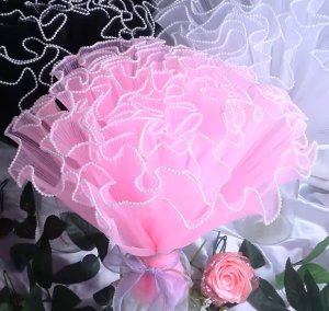 D22A(03) WAVE WRAPPING MESH PINK WITH PEARL (1 Packet) Size 28cm x 2.5 Yards