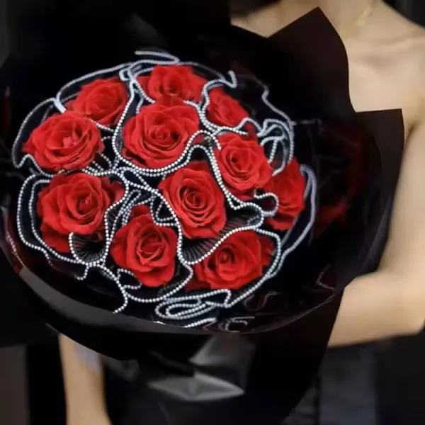 D22A(01) WAVE WRAPPING MESH BLACK WITH PEARL (1 Packet) Size 28cm x 2.5 Yards