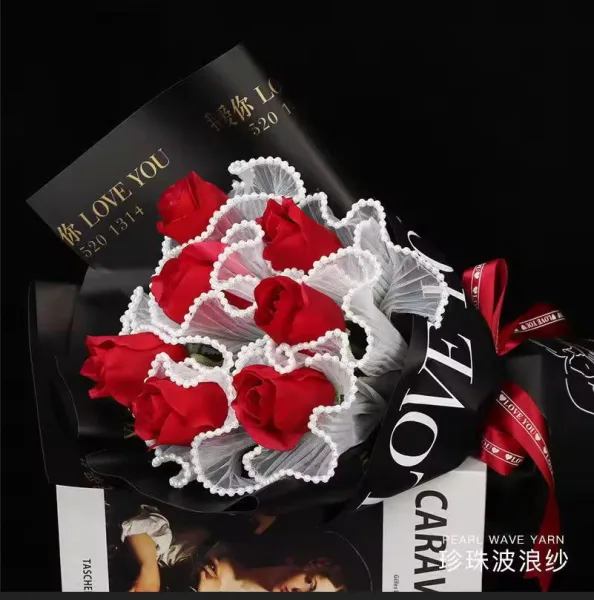 D22A(02) WAVE WRAPPING MESH WHITE WITH PEARL (1 Packet) Size 28cm x 2.5 Yards