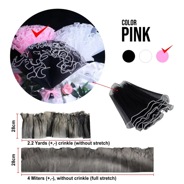 D22A(03) WAVE WRAPPING MESH PINK WITH PEARL (1 Packet) Size 28cm x 2.5 Yards