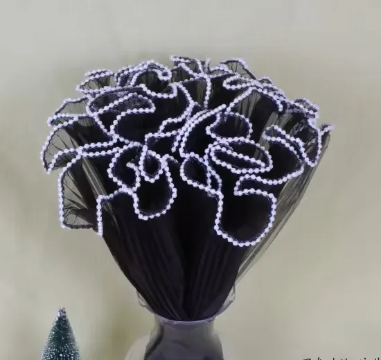 D22A(01) WAVE WRAPPING MESH BLACK WITH PEARL (1 Packet) Size 28cm x 2.5 Yards