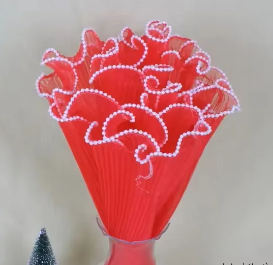D22A(07) WAVE WRAPPING MESH WITH PEARL (1 Packet) Size 28cm x 2.5 Yards "RED"