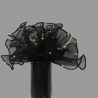 D23(01) WAVE WRAPPING MESH BLACK WITH LIGHT (1 Packet) Size 28cm x 2.5 Yards