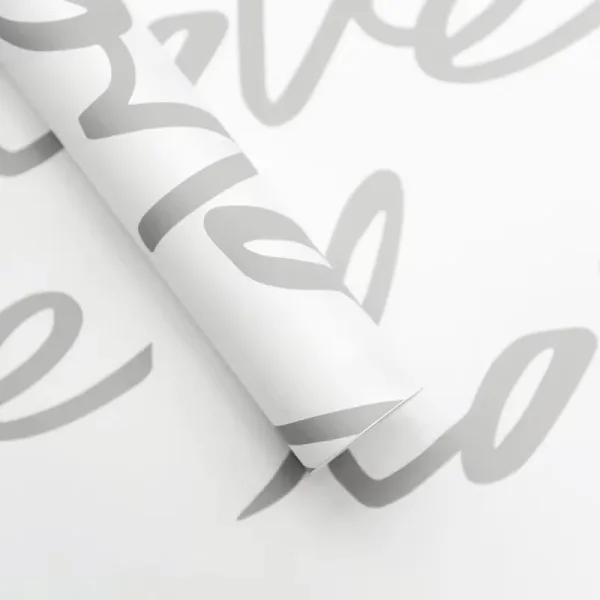 D25(01) Cursive Love Print Korean Sheet  "White" (20 Sheets) 58cm x 58cm
