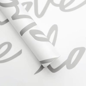 D25(01) Cursive Love Print Korean Sheet  "White" (20 Sheets) 58cm x 58cm