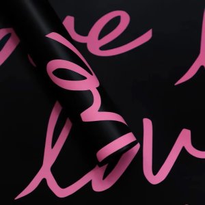 D25(04) Cursive Love Print Korean Sheet  "Black" (20 Sheets) 58cm x 58cm