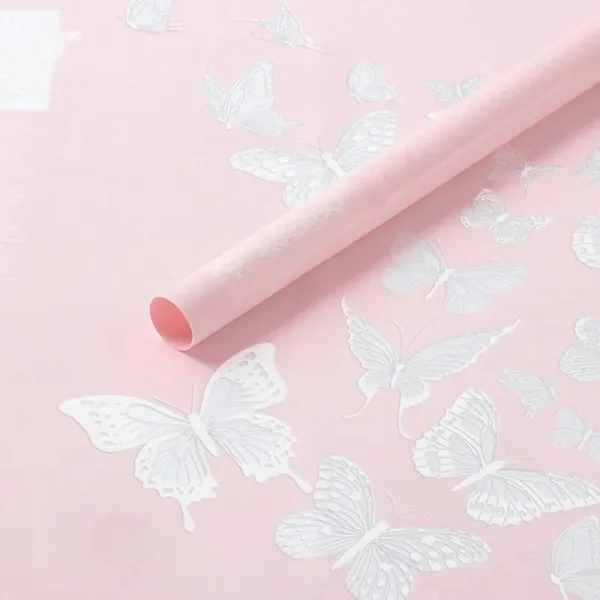 D29(01) BUTTERFLY PRINTED FROSTED SHEETS PINK (20 Sheets) 58cm x 58cm