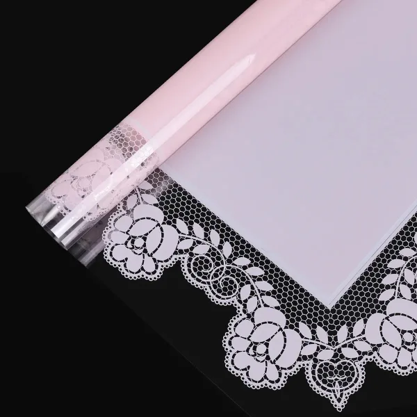 D51(01) ROSE LACE TRANSPARENT BORDER SHEETS "L. PINK" (20 Sheets) 58cm x 58cm
