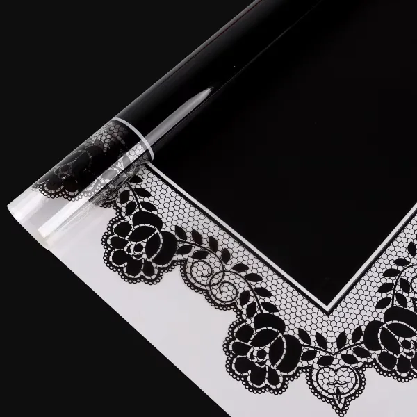 D51(05) ROSE LACE TRANSPARENT BORDER SHEETS "BLACK" (20 Sheets) 58cm x 58cm