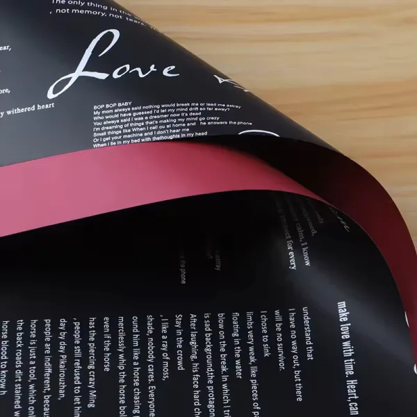 D53(04) News Printed and one side solid color, (20 Sheets) 57cm x 57cm "Black & Wine"