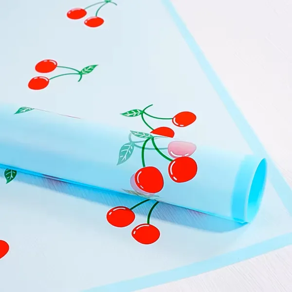 D54(05) Fruits Printed Korean Sheets, (20 Sheets) 57cm x 57cm "Sky Blue"