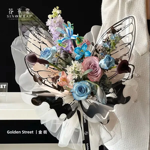 D73A(01) BOPP Butterfly Wrapping Sheet "BLACK" (10 Sheets) 50cm x 56cm