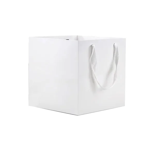 D77 Flower Carrier Bag "White" Size: 25x25x25 cm (Pack of 2pcs)