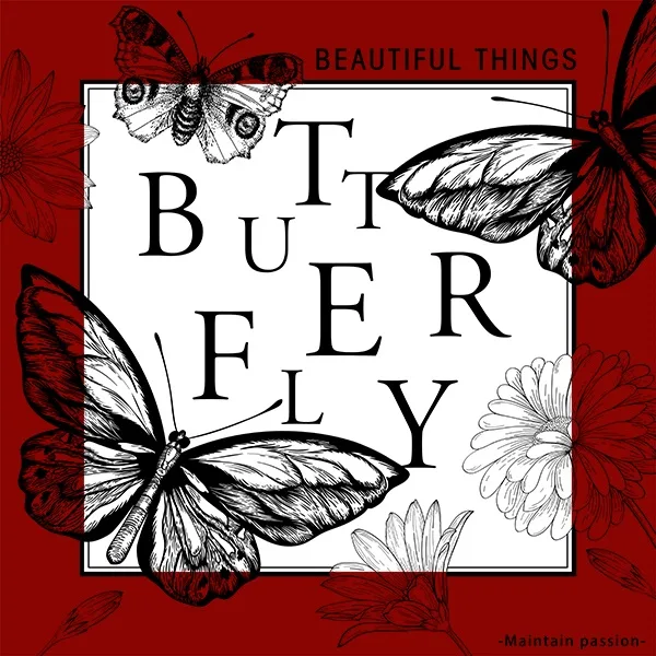 D79 Butterfly with Text Print Frosted Sheets  "Red" (20 Sheets) 58cm x 58cm