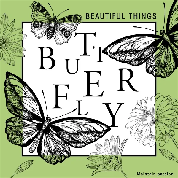 D79 Butterfly with Text Print Frosted Sheets  "Green" (20 Sheets) 58cm x 58cm