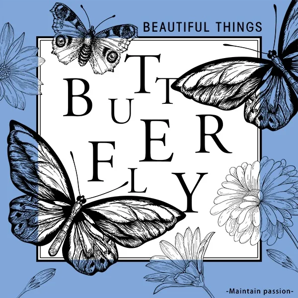 D79 Butterfly with Text Print Frosted Sheets  "Blue" (20 Sheets) 58cm x 58cm