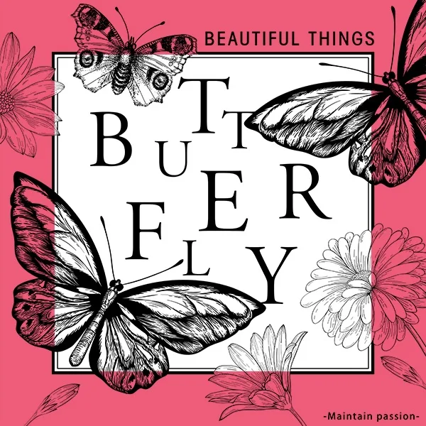 D79 Butterfly with Text Print Frosted Sheets  "Hot Pink" (20 Sheets) 58cm x 58cm