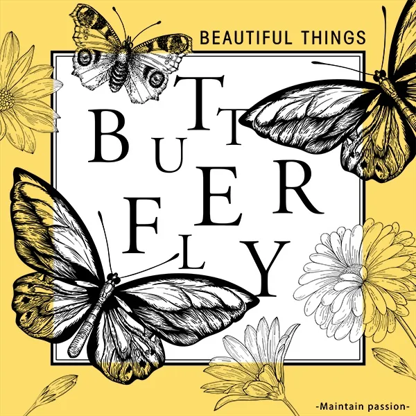 D79 Butterfly with Text Print Frosted Sheets  "Yellow" (20 Sheets) 58cm x 58cm