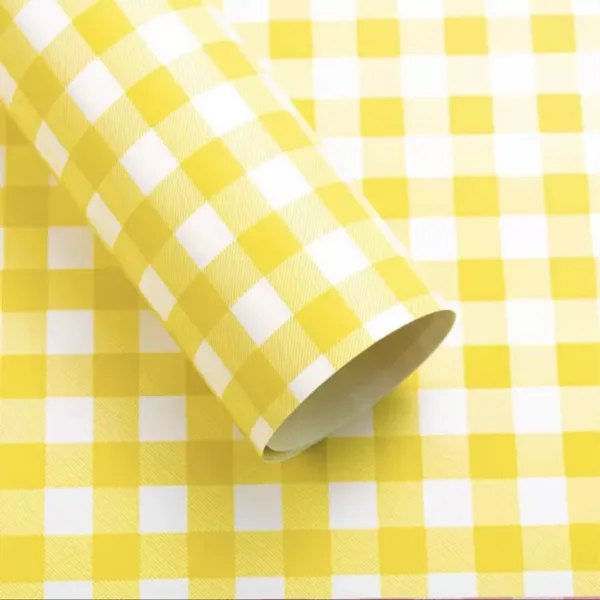 D11(06) One Side Check Print Frosted, Yellow (20 Sheets) 58cm x 58cm
