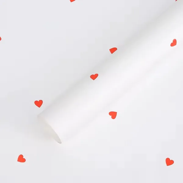 D43(02) HOT Love -hearts Printed Sheet, White with Red (20 Sheets) 57cm x 57cm