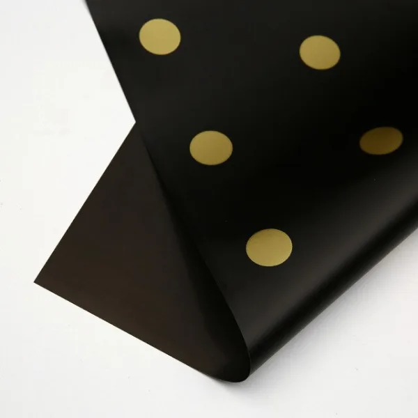 D13(11) Gold Polka Dot Print Frosted Black (20 Sheets) 58cm x 58cm